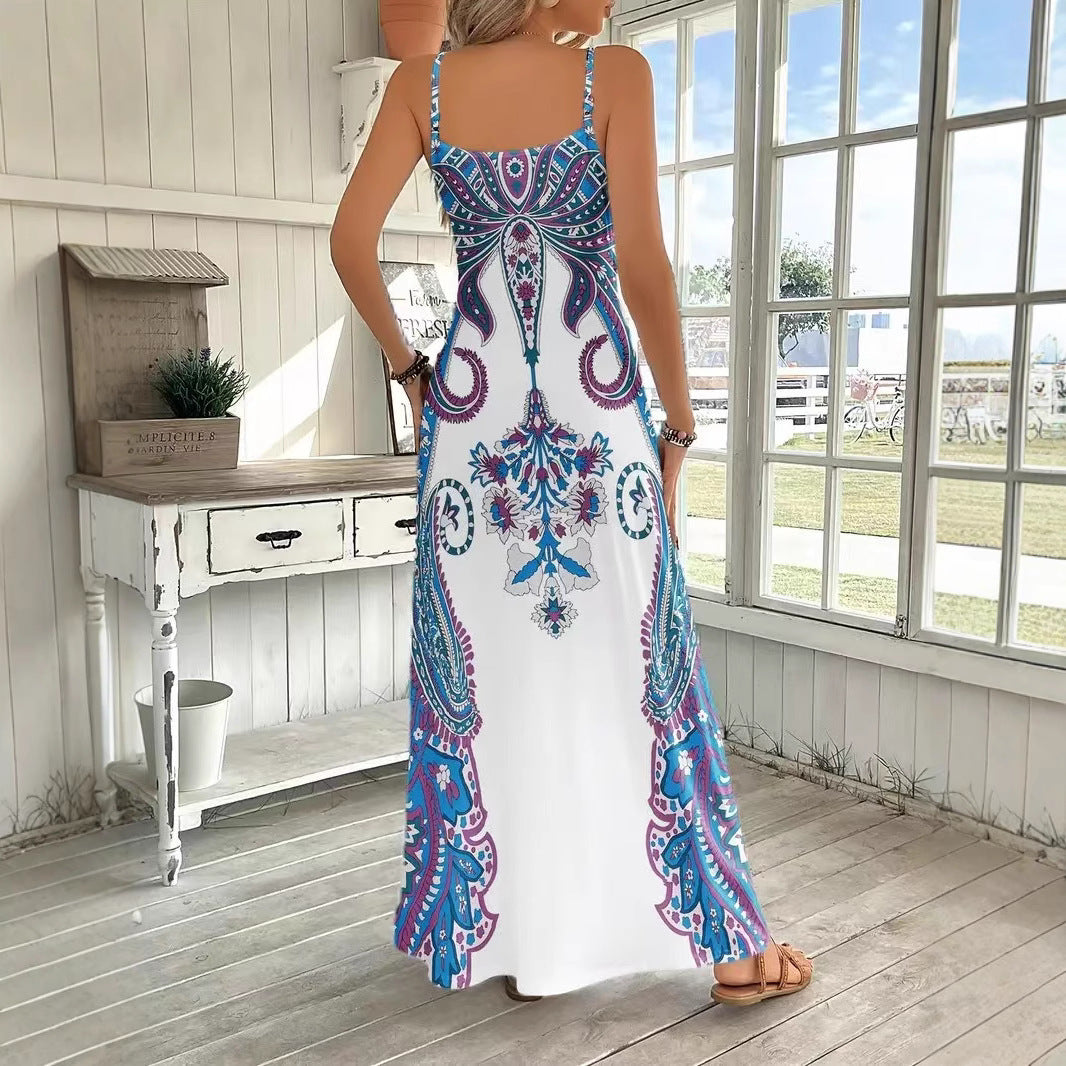 Dress V-neck Sleeveless Jumpsuit Print