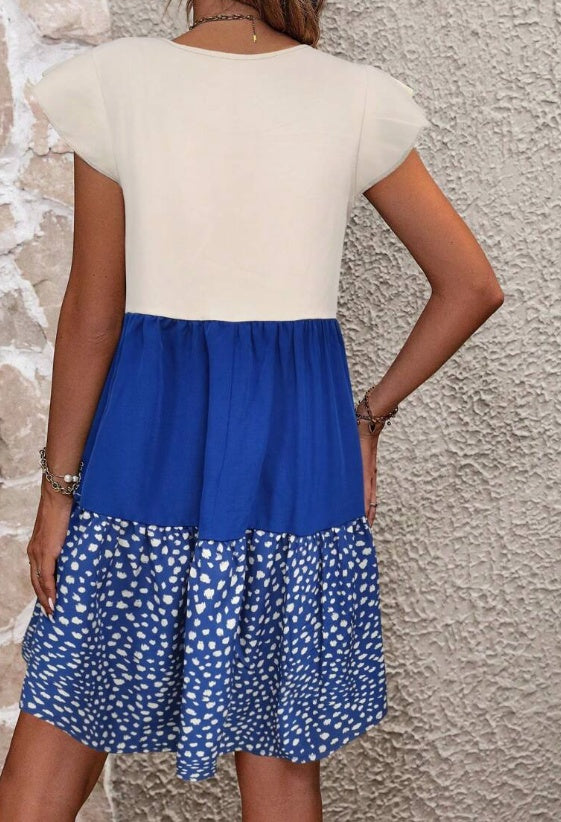 Color Block Dalma Print Frilly Dress