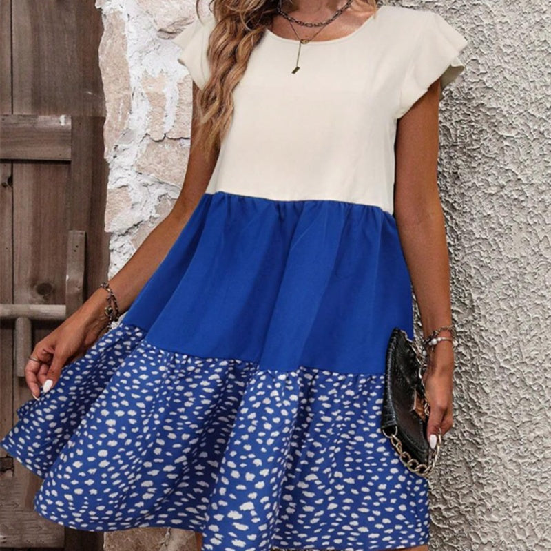 Color Block Dalma Print Frilly Dress